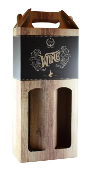 Flaschenkarton Wood 2er Wein, Holzdekor matt